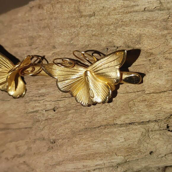 Giovanni Pin Brooch Vintage Gold Tone Butterfly Floral Signed Elegan Nature I - Picture 9 of 12